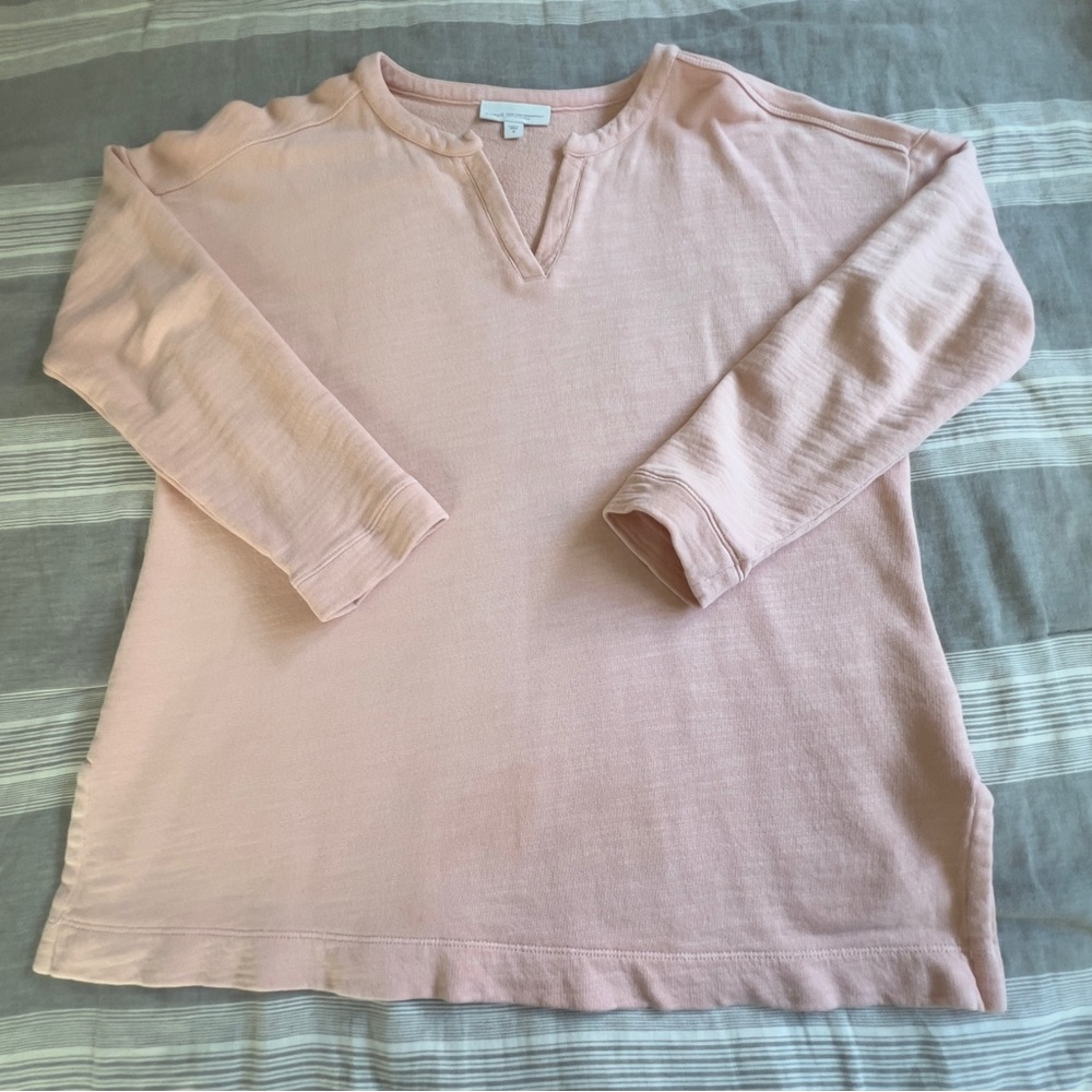 J. Jill Peachy Pink Organic Cotton Tunic Split NeckTop Size Medium EUC